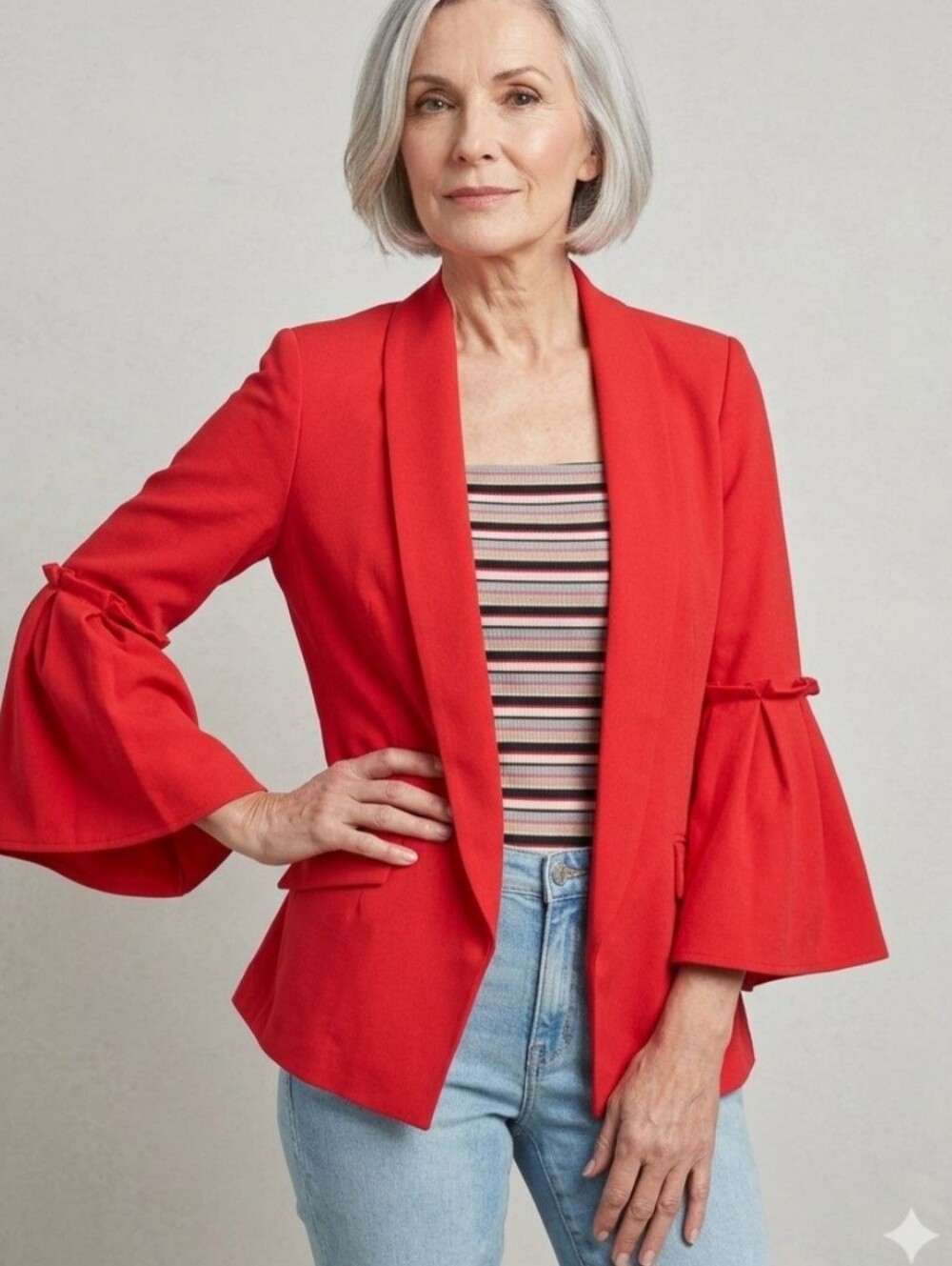 GREYLIN Coral Orange Tailored Blazer Jacket Size L . Open Front, Single Hook